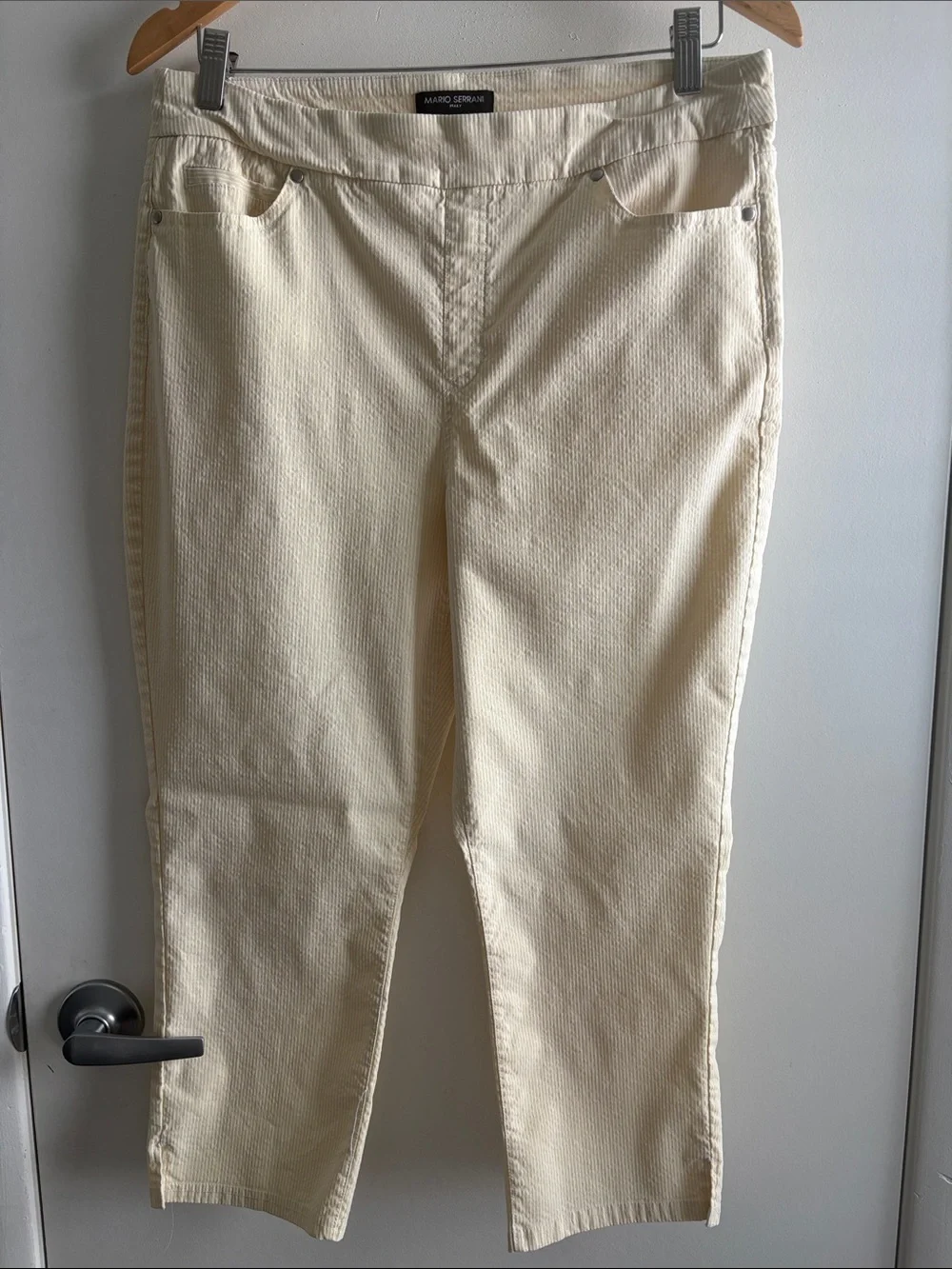 Mario Serrani Searsucker Preppy Pull on Cropped Straight-Leg Pants SZ L - Picture 1 of 7